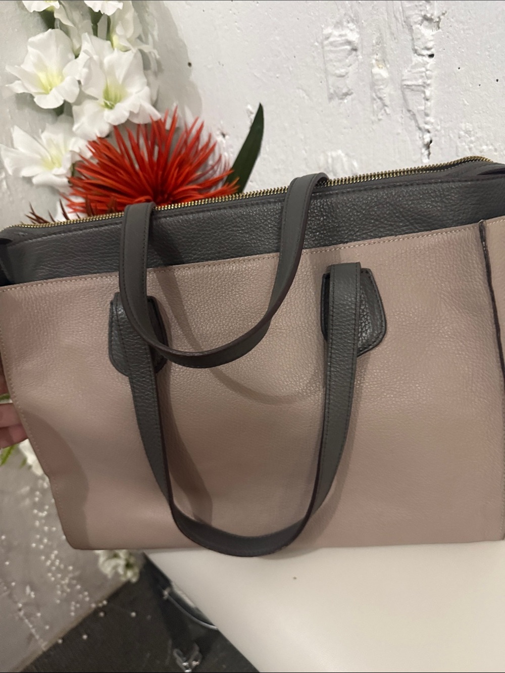 Two-Tone Tote Bag in Taupe and Black